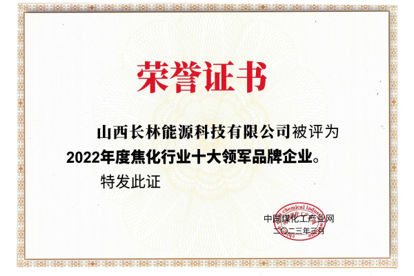 2022年度焦化行業(yè)十大領(lǐng)軍品牌企業(yè)